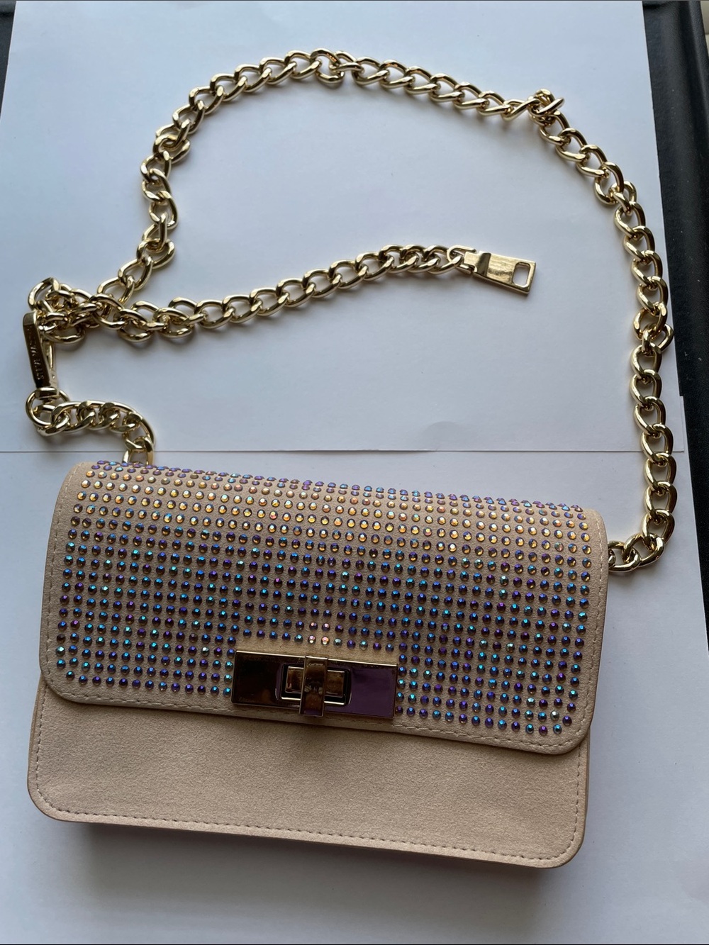 Beige Crystal-Embellished Chain belt purse  Bag Steve Madden